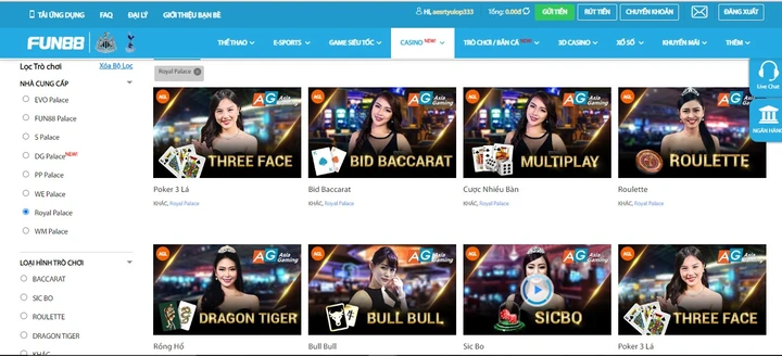 Tổng hợp sảnh cược Casino Fun88 chất lượng