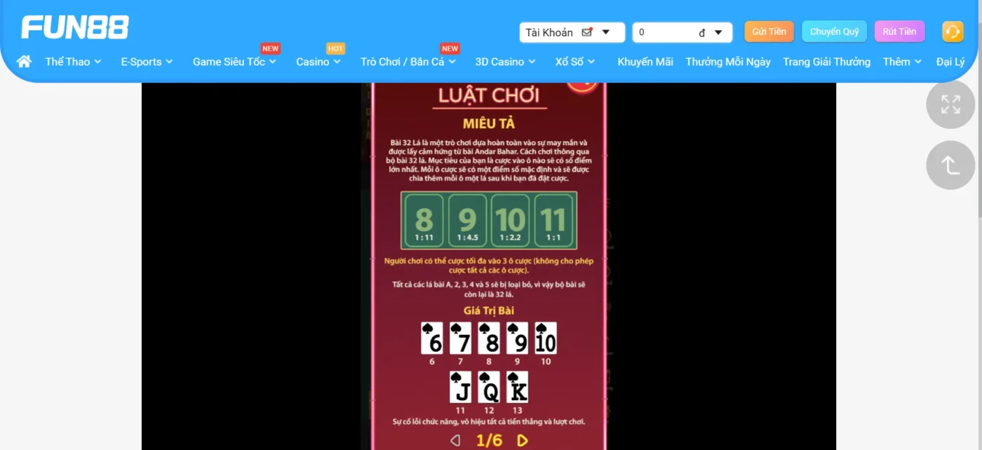 Luật chơi cơ bản của Bài 32 Lá tại Fun88