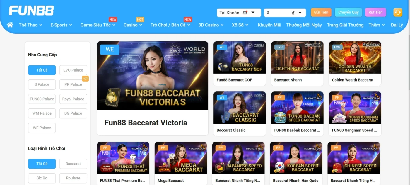 Những phiên bản Baccarat đặc biệt tại Fun88