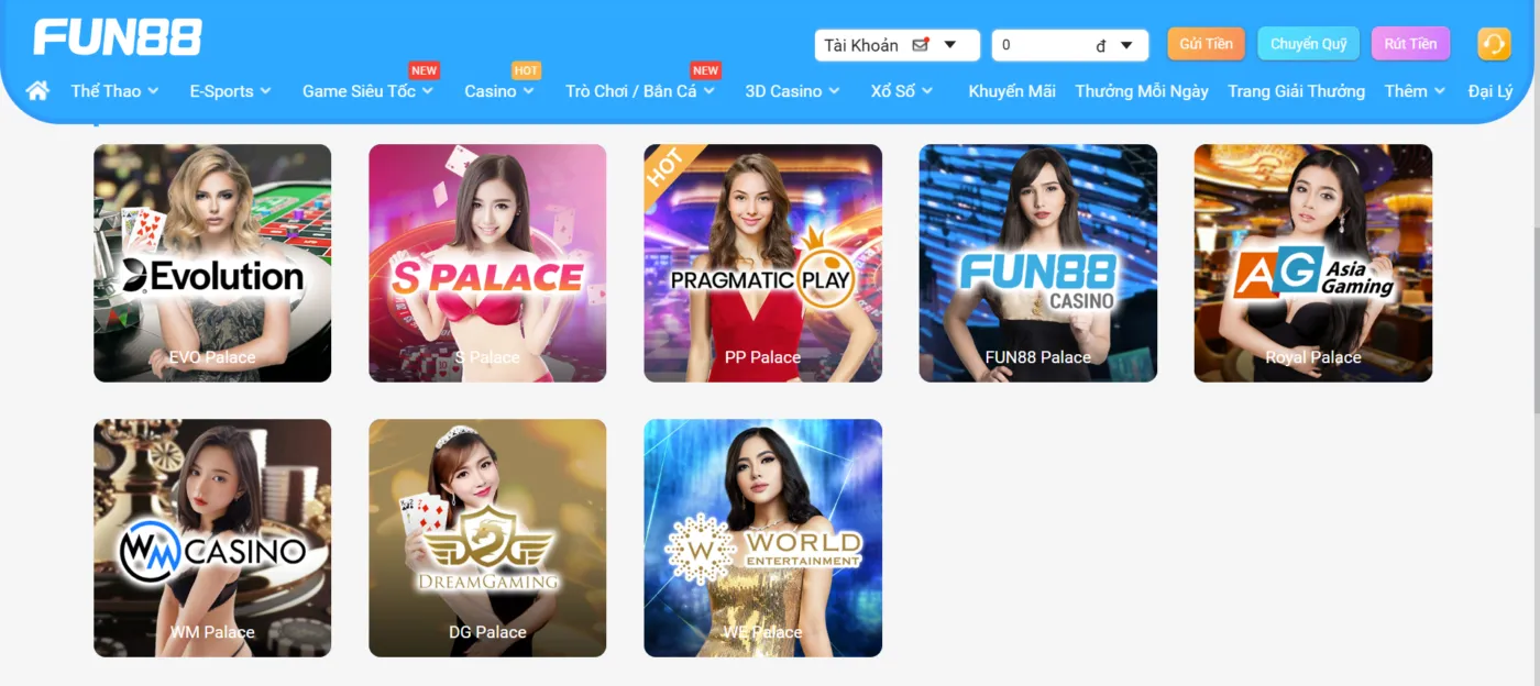 Giới thiệu về sảnh Casino EVO Place tại Fun 88