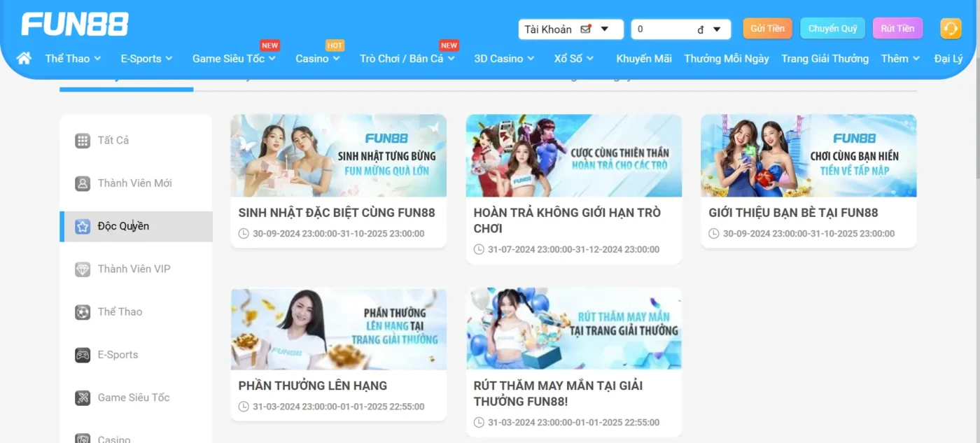 Ưu đãi cho các trò chơi cụ thể tại Fun 88